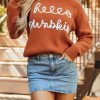 Women's Flamingo Orange Graphic Sweater - Hello Pumpkin Cursive Font - Image 9