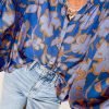 Women's Blue Floral Print Batwing Sleeve Buttoned Loose Fit Shirt for Casual & Semi-Formal Wear - Image 6