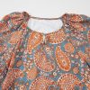 Women's Orange Paisley Print Loose Fit Drawstring High Waist Mini Dress - Image 7