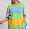 Women's Plus Size Light Blue Color Block Exposed Seam Patchwork T-Shirt - Image 7