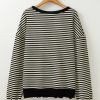 Women's Casual Black Stripe Loose Drop Shoulder Long Sleeve Top - Image 5