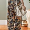 Women's Multicolour Floral Shirred High Waist Wide Leg Pants with Adjustable Tie - Image 2