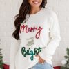 Women's White Tinsel Merry and Bright Graphic Christmas Sweater - Image 12