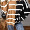 Women's Light French Beige Colorblock Oversized Crew Neck Sweater - Image 2