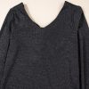 Women's Metallic Black Bowknot Open Back V Neck Long Sleeve Top - Image 14