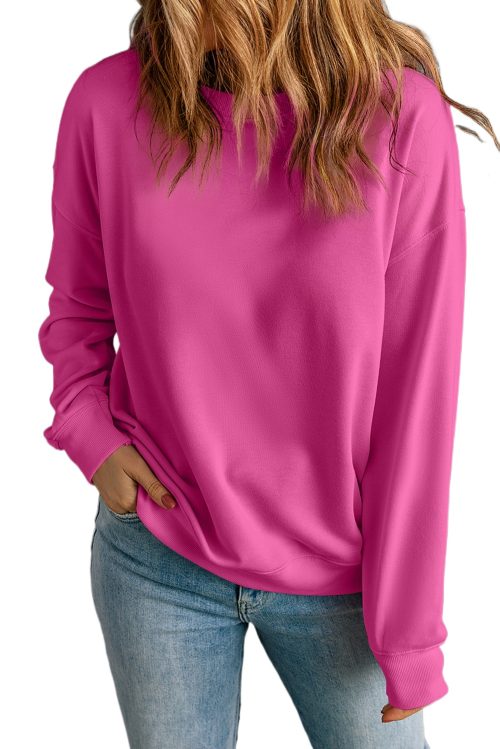 Women's Bonbon Solid Classic Crewneck Pullover Sweatshirt - Versatile & Cozy