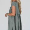 Women's Mist Green Frilled Gathered Seam Round Neck T-Shirt Dress with Pockets - Image 12