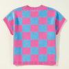 Women's Sachet Pink Colorblock Plaid Pattern Ribbed Trim Sweater Tank Top - Image 4