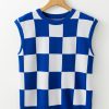 Women's Dark Blue Checkerboard Round Neck Sweater Vest - Classic & Versatile - Image 6