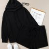 Plus Size Women's Black Textured Hoodie and Shorts Two Piece Set - Image 7