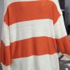 Women's Orange Stripe Color Block Drop Shoulder Bubble Sleeve Sweater - Image 2