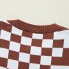 Women's Brown Checkered Print Drop Shoulder Round Neck Sweater - Image 11