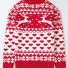 Women's Fiery Red Merry Christmas Reindeer Heart Pattern High Neck Sweater - Image 8