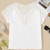 Women's White Lace Crochet Textured Button Back V Neck T-Shirt for Casual and Vacation Wear - Image 8