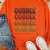Women's Orange Thanksgiving GOBBLE Print Round Neck Pullover Sweatshirt - Image 5