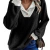 Women's Black Color Contrast Ribbed Loose Fit Long Sleeve Top - Image 5