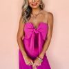 Bright Pink Strapless Bowknot Wide Leg Jumpsuit - Image 6