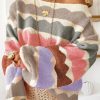 Chic Gray Wave Striped Balloon Sleeve Drop Shoulder Sweater for Women - Image 3