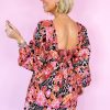 Women's Pink Bohemian Square Neck Puff Sleeve Mini Dress - Flowy Fit for Everyday & Special Occasions - Image 2