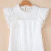 Women's White Lace Neckline Flutter Sleeve Blouse with Eyelet Details - Image 11