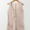 Women's Parchment Corded Knit Sleeveless Romper with Side Pockets - Image 12