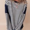 Women's White Stripe Color Block Exposed Seam Loose Fit Sweatshirt - Image 5