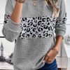 Women's Gray Leopard Quilted Patchwork Crew Neck Sweatshirt - Image 2