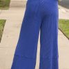 Women's Sky Blue Corded Drawstring High Waist Plus Size Wide Leg Pants - Image 2