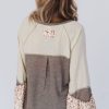 Women's Goat Colorblock Floral Patchwork Flared Sleeve Henley Top - Image 3