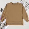 Women's Classic Brown Pullover Sweatshirt with O Neck and High-Low Hem - Image 5