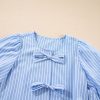 Women's Sky Blue Striped Bowknot Detail Puffy Sleeve Top and Shorts 2-Piece Set - Image 9