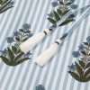 Women's Beau Blue Striped Floral Printed Long Sleeve Tied V Neck Blouse - Image 10