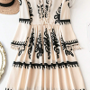 Women's Beige Western Pattern Print Mini Dress with Tassel Notch V Neck - Image 2