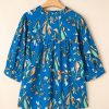 Elegant Blue Floral Notched V Neck Half Sleeve Plus Size Blouse for Women - Image 7