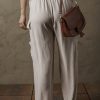 Women's Beige Boho Linen Drawstring Waist Cargo Pants - Eco-Friendly and Stylish - Image 2