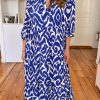 Women's Western Inspired Blue Abstract Geometric Maxi Dress - Image 3