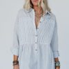 Women's Sky Blue Stripe Long Sleeve Button-Up Shirt - Image 4