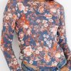 Women's Orchid Petal Floral Print Mesh Fitted Long Sleeve Top - Elegant & Breathable - Image 2