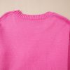 Women's Bright Pink Corded Flower Bow Casual Sweater with Puffed Sleeves - Image 10