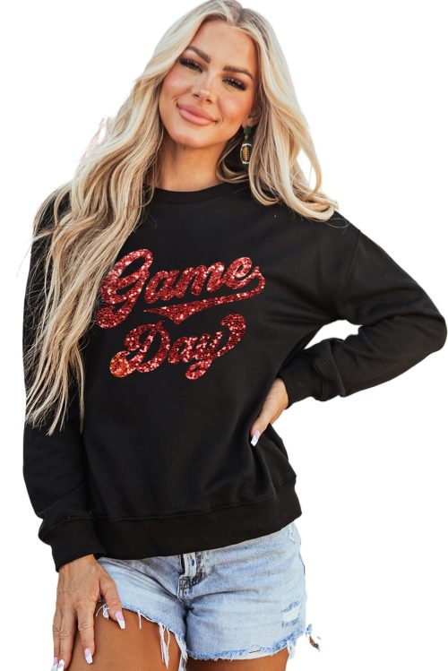 Women's Black Game Day Graphic Pullover Sweatshirt - Casual Comfort for Fall