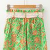 Women's Green Floral Print High Waist Casual Shorts with Pocket and Front Knot Detail - Image 8