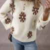 Women's White Colorblock Floral Pattern Long Sleeve Sweater - Image 5