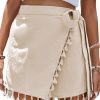 Women's Apricot Tassel Trim Wrap Knot Side Bohemian Mini Skort for Summer - Image 15