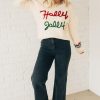 Women's Beige Tinsel Holly Jolly Graphic Sweater - Festive Christmas Knitwear - Image 7