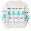 Women's White Striped Christmas Tree Drop Shoulder Sweater with Ribbed Trim - Image 8