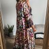 Women's Pink Western Leopard Printed 3/4 Sleeve Buttoned Front Tiered Maxi Dress - Image 3