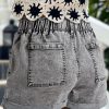 Women's Gray Zipped Light Wash Cuffed Edge Denim Shorts for Summer - Image 10