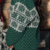 Women's Plus Size Green Christmas Snowflake Pattern Drop Shoulder Sweater - Image 3