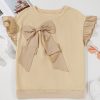 Women's Plus Size Parchment Ruffled Short Sleeve Top with Bowknot Applique - Image 4