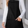 Women's Black Corduroy Front Pockets Sleeveless A-Line Mini Dress - Image 2